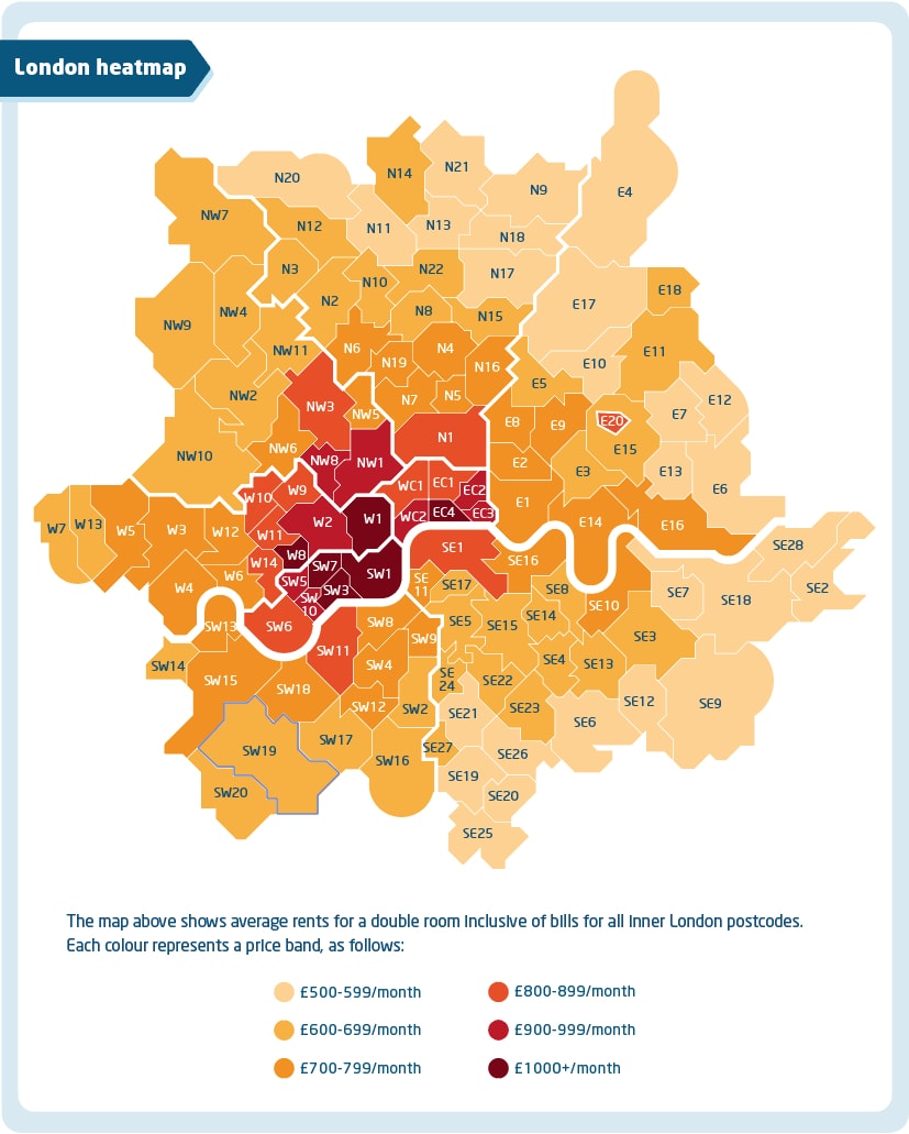 A map showing rent prices in London 